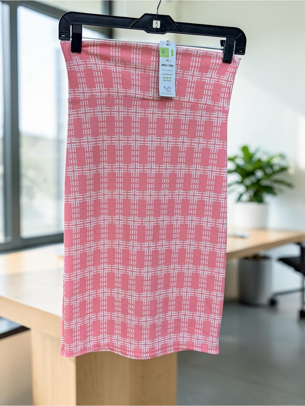 Agnes & Dora Pink Plaid Knit Pencil Skirt